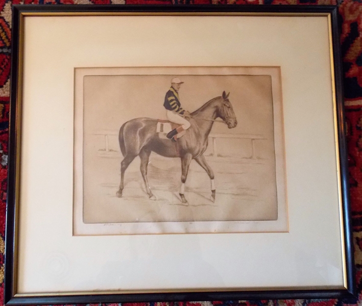 Etching by Jack Lambert "War Admiral" Derby 1937 - Preakness 1937 Kurtsinger Up. - Printed in Colors by D.P. Tyson Edition 25 Proofs - Framed and Matted - Frame Measures 16 3/4" by 19"