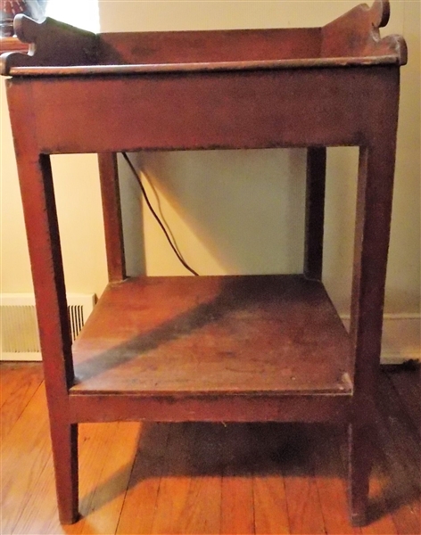 Primitive Washstand with Original Red Paint - Scroll Backsplash - Dovetailed Case - Measures -32 3/4" tall 20" by 18"