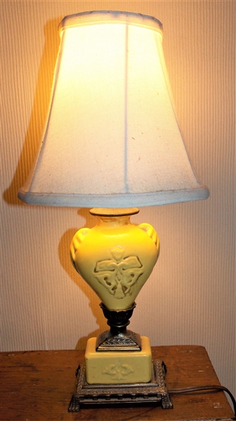 Yellow Porcelain Dresser Lamp with Metal Base and Center - Measures 11" to bulb