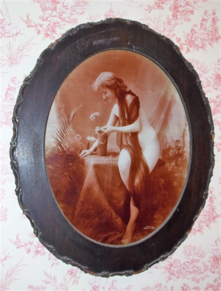 Nude Print by Arthur Philbric Copyright 84 - Framed in Oval Frame - Frame Measures 26 3/4" by 21 1/4" - Some Trim Missing on Frame 