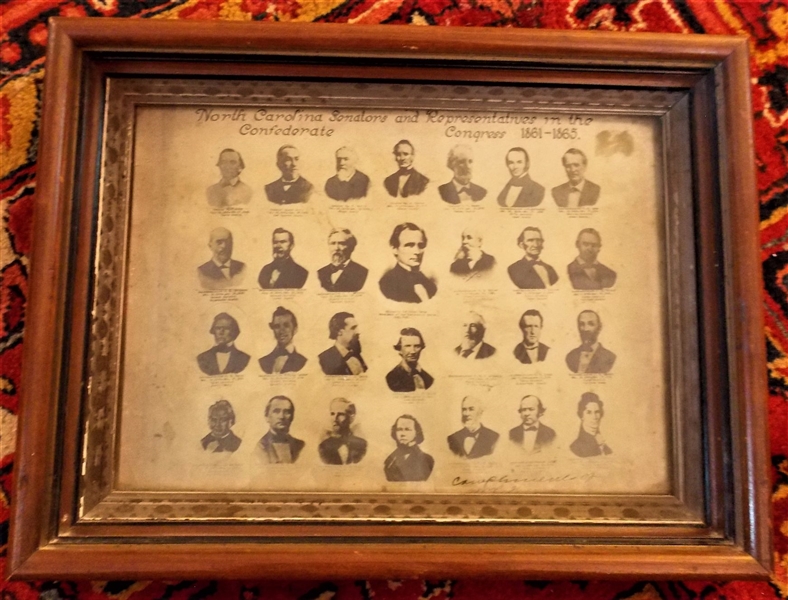 "North Carolina Senators and Representatives in the Confederate Congress 1861-1865" - Signed Complements of …. In Walnut Shadowbox Frame - Paper Measures 10" by 14" Frame Measures 12 3/4" by 16 1/2"