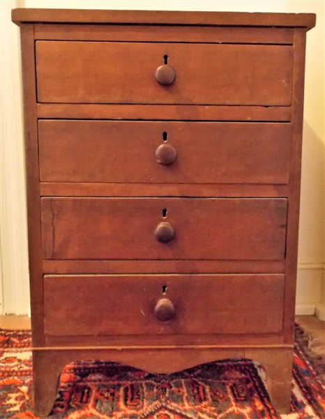 1830 Walnut Hepplewhite 4 Drawer Solid End Chest - Wilmington North Carolina - French Foot with Apron - Original Finish - Measures 26" tall 18" by 14"