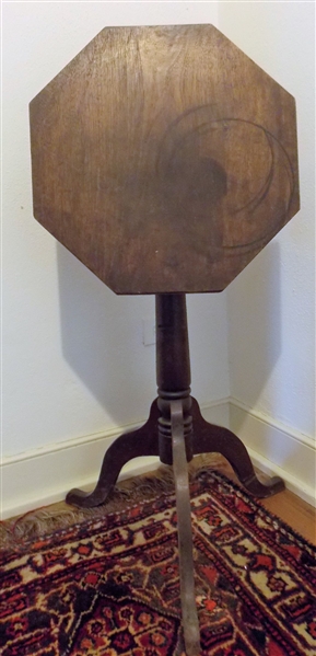 Walnut Country Queen Anne Candle Stand - Octagon Top - Original Finish - 27" tall 16 1/2" by 16 1/2"
