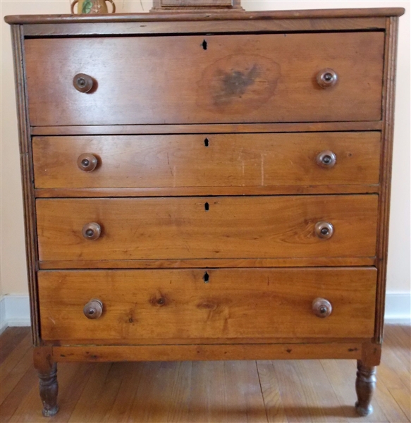 Walnut Pegged 4 Drawer Sheraton Chest with Reeded Plasters - Dovetailed Drawers - Measures 45" tall 40" by 21"