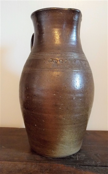 Signed J.M. Hayes - North Carolina Pottery Pitcher with Incised Rings - 10" tall