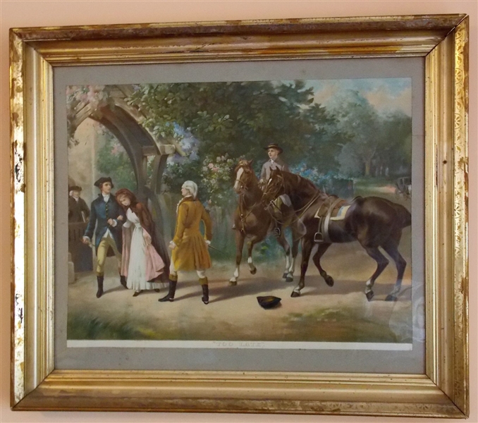 19th Century Print "Too Late" Framed in Nice Gold Frame - Frame Measures 24" by 28"