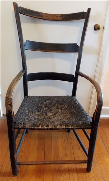 Hillsville Virginia Ladder Back Chair with Bent Arms and Curved Back - Original Finish - Measures 39 1/4" tall 20" by 16"