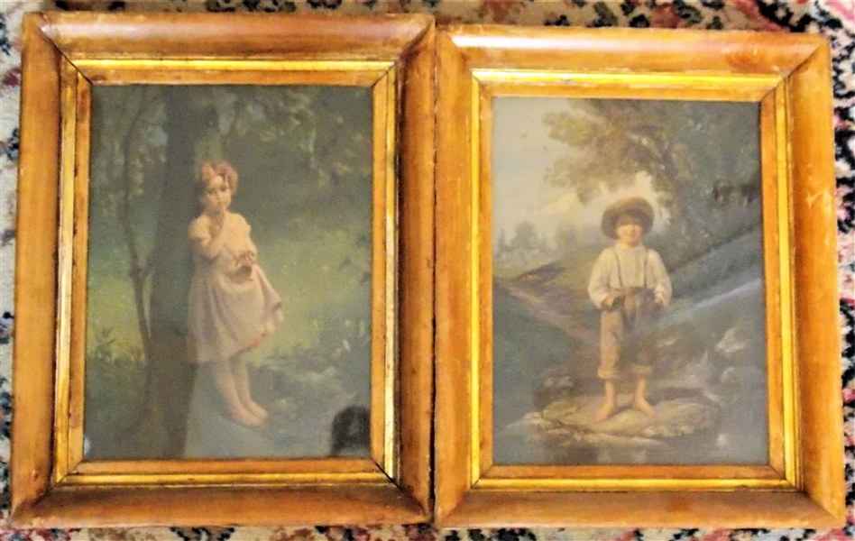 Pair of Prangs American Chromos. "Wild Fruit" and "Whittiers Barefooted Boy" - Chromo-Lithographs - Framed - Frames Measure 17" by 13"