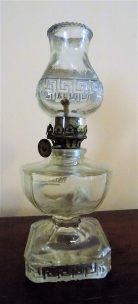 Miniature Greek Key Oil Lamp with Matching Shade - 7" Overall Height
