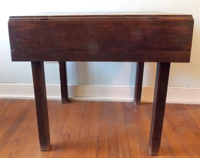 1790 Walnut Plantation Tea Table with Pull Outs - Chamfered Legs -  Pegged with Original Finish - Measures 27 3/4" tall 29 3/4" by 22"