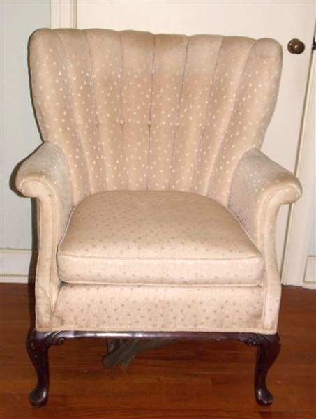 Queen Anne Style Wing Back Chair - Button Tufted Back - Some Staining - Chair Measures 36" tall 