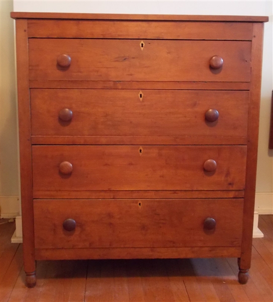 4 Drawer Cherry Sheraton Chest - Inlaid Escutcheons - Pegged - Divided Top Drawer - Measures 42" tall 37" by 18"