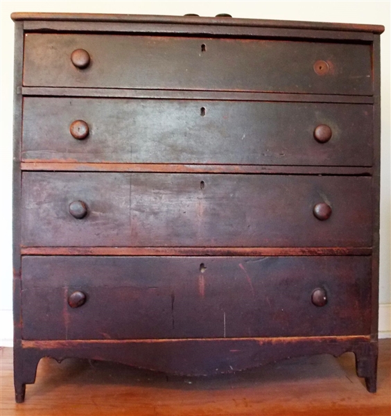 1810 Country Made Walnut Solid End Chest - All Original - Dovetailed Drawers - Needs Runners - Scallop Carved Edges - Measures 41 1/2" tall 41" by 19"