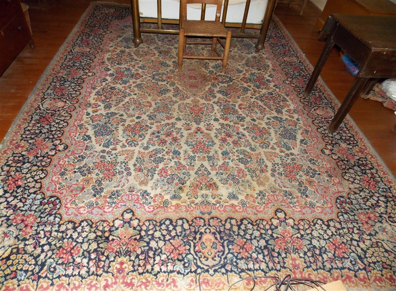 Floral Rug with Cream Background - Overall Wear - Measures 12 by 87" - Needs Cleaning