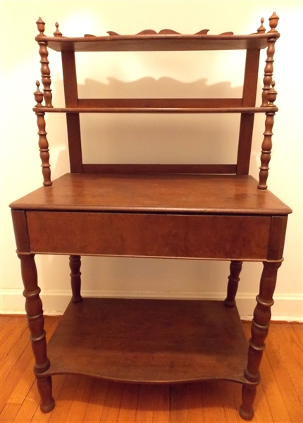 Walnut Victorian Etagere Desk with Divided Drawer - Needs Tightening - Measures 51" tall 41" by 17 1/2"