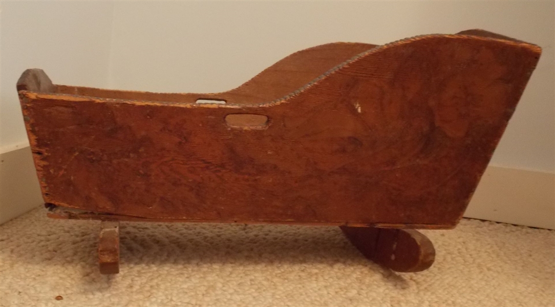 Pyrography Decorated Doll Cradle Dated 1906 - Decorations on All Sides - Measures 11" Tall 20 1/4" by 10"