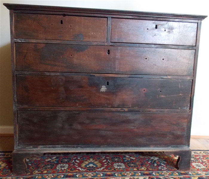 1790 Southern Piedmont Virginia Walnut 2 Over 3 Solid End Chest -Southern Pine Secondary Wood -  Dust Proof - Fine Dovetailed Drawers - Hidden Drawer At Bottom -All Original - Missing Pulls -...