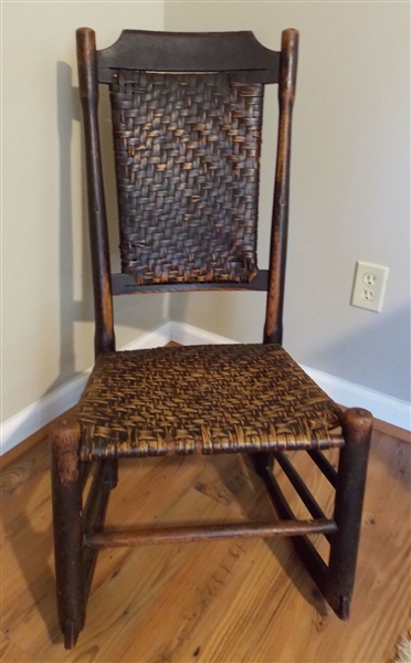 19 Century Rocker All Original with Oak Split Back and Seat - Measures 35" tall 18" by 15"