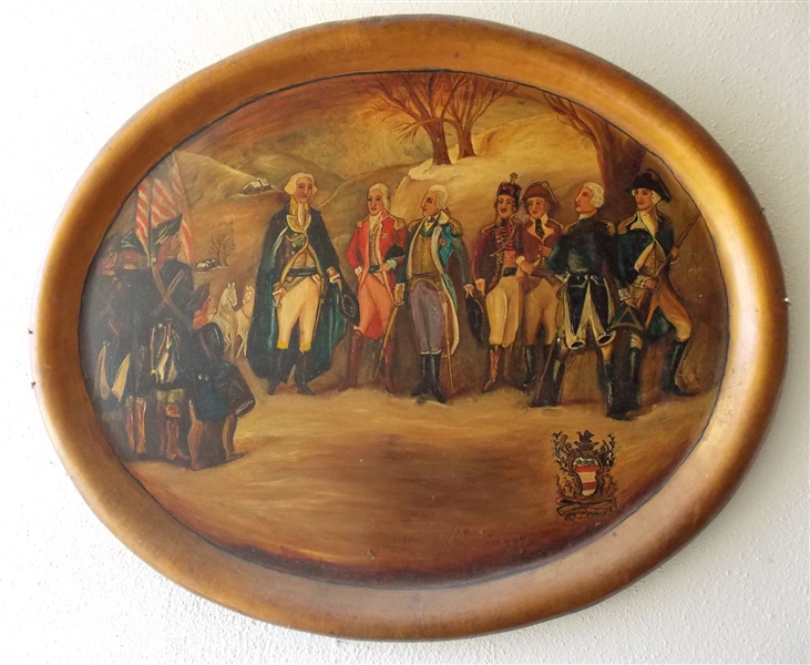 Hand Painted George Washington Revolutionary Scene on Metal Tray - by  Gladys Barr John Anchorage, KY - 1952 -Measures - 22 1/4" by 28"