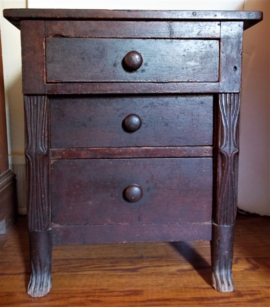 RARE Southern Miniature Chest Attributed to Thomas Day - Original Finish - Stylized Claw Foot - Reeded Pilasters - Primitive Panel Sides - Measures - 20" tall 17 3/4" by 12" 