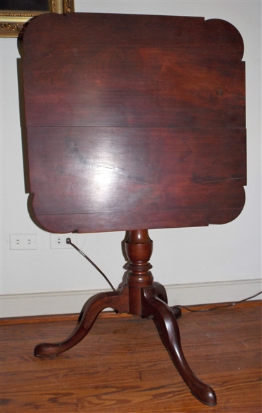 1800 Walnut Queen Anne Birdcage Tilt Top Table - Pinch Top - Charlotte County Virginia - Measures - 29" tall 25" by 26"