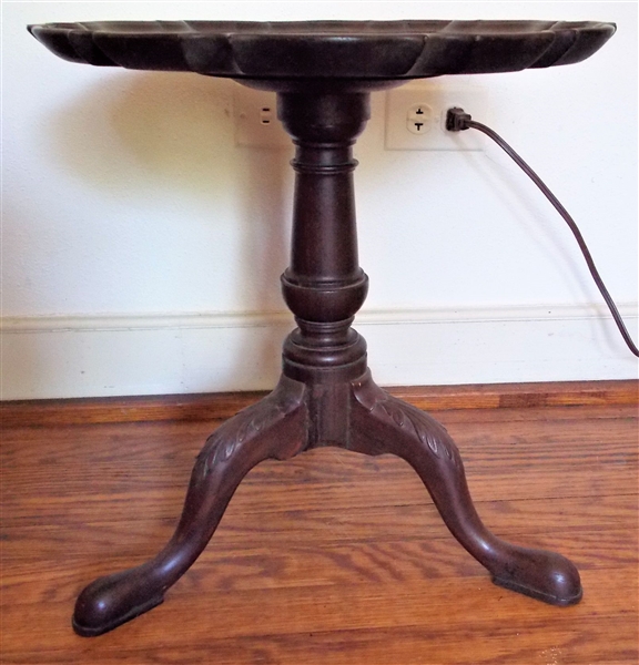 1810 Mahogany Queen Anne Wine Table - Pie Crust Top - From Stanton Hill - Butterfly Wedge - Padded Foot - Measures - 17 3/4" tall 17" Across