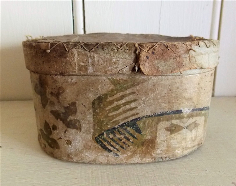 19th Century Wallpaper Box - Measures 3 1/8" tall 5" by 3 1/2" Some Loose Stitching on Top - See Photos