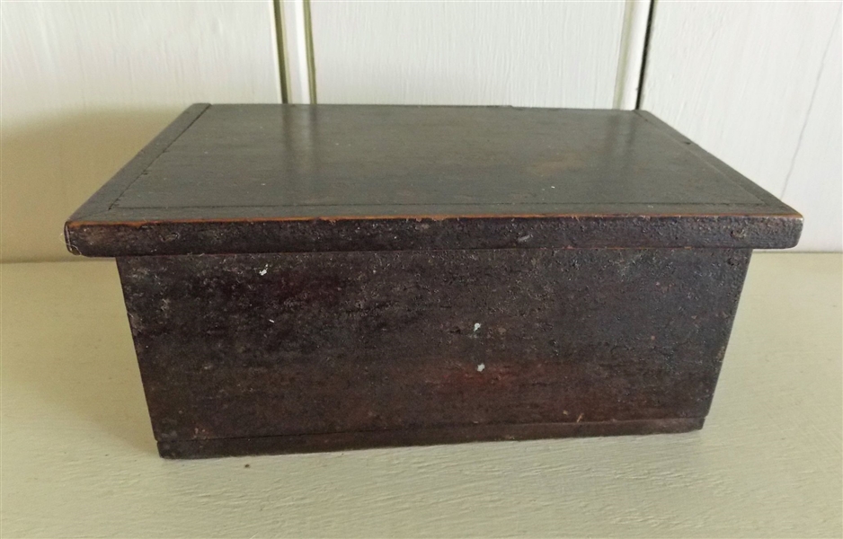 Small Wood Letter Box - Original Finish - With Contents including Cut Nail, Marbles, Etc. - Box Measures 3" tall  6 1/2" by 4"