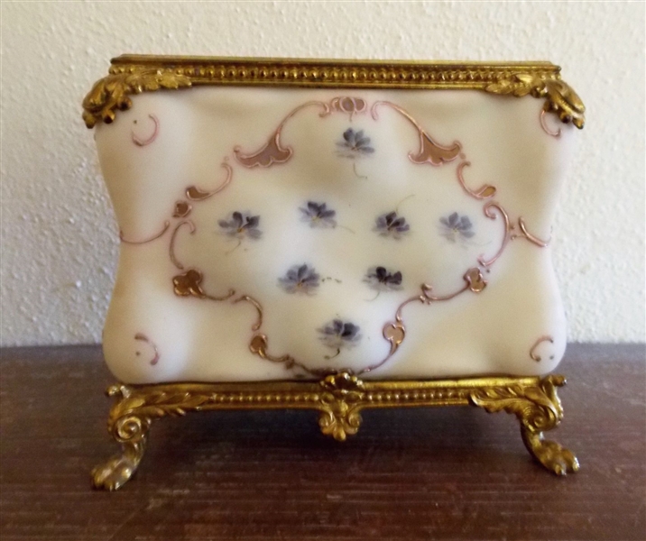 Wavecrest Puffy Box with Claw Feet and Ormolu Trim - Measures 5" tall 5 1/4" by 2 3/4"