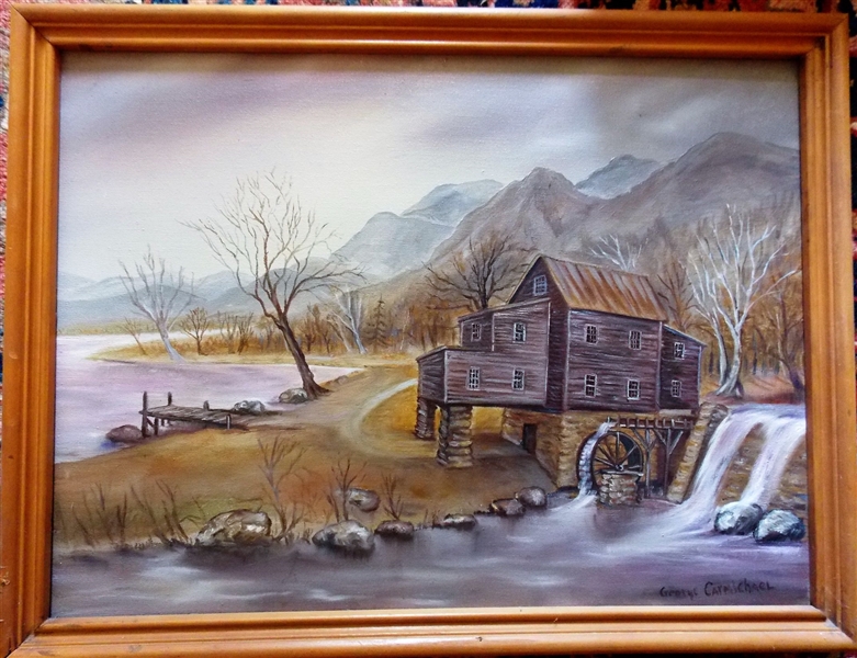 George Carmichael Artist Signed Oil on Canvas Painting of a Mill - Framed - Painting Measures 18" by 24" Frame Measures 20" by 25 1/2"