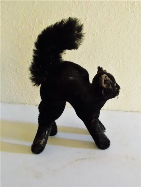 Steiff Mohair Black Cat - Original Button- Measures  7" tall 5" Long