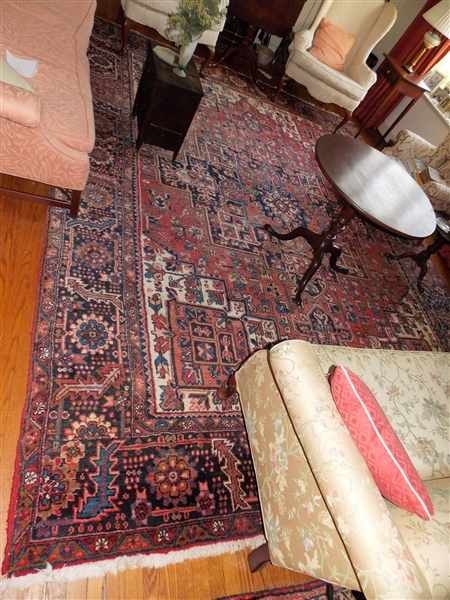 Large Oriental Rug - Navy, Cream, Coral, and Red - Measures 13 by 10