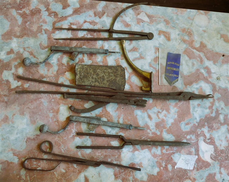 Lot of Tools including Blacksmith Shop Made  -  Axe, Calipers, Pliers, Etc. 