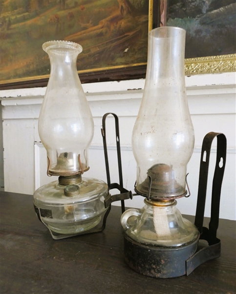 2 Oil Lamps with Metal Wall Brackets 