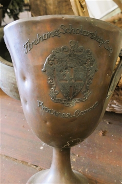 Propane  Heater, Basket, Gold Gilt Oval Mirror, Glass Knobs,  and Hammered Copper Planter - Trophy is Missing Handle, Planter is Missing Foot