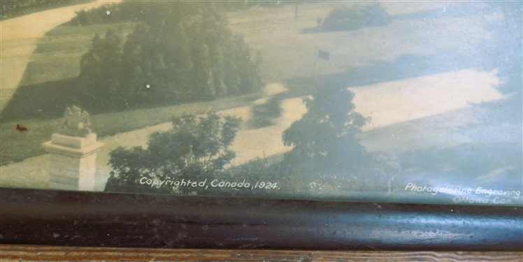 1924 Canada -Niagara Falls Photograph and Oval Bowed Glass Frame with Floral Print - Falls Measures 36 by 10 1/2 - Oval Frame Has Some Finish Chipping