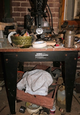 DeWalt Contractors 3 1/2 HP Radial Arm Saw -  Model 7790 Type S and All Things on Top including Oil Lamp, Iron Door Stop, Paint, Hand Tools, Etc. 
