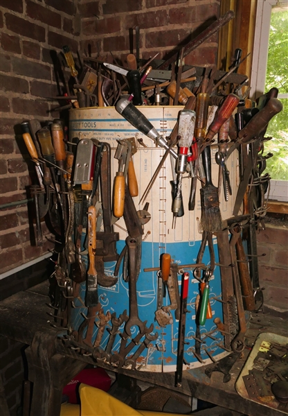 Popular Mechanics / Science Revolving Tool Holder - FULL of tools including Hammers, Wrenches, Screwdrivers, Snips, Etc.