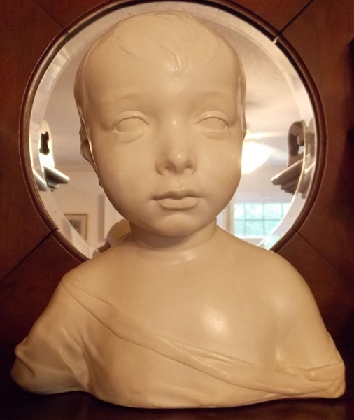 "Bust of a Little Boy" Authentic Reproduction by Alvastone by Alva Museum Replicas, New York - Measures 11 1/2" Tall 9" wide