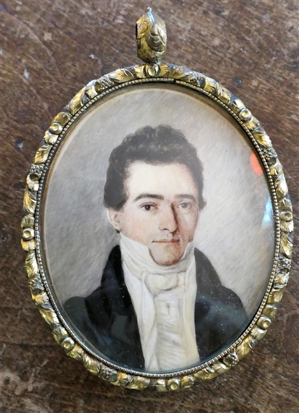 Early 1800s Miniature Painted Portrait of C.D. Bennett w/ Letter 1833