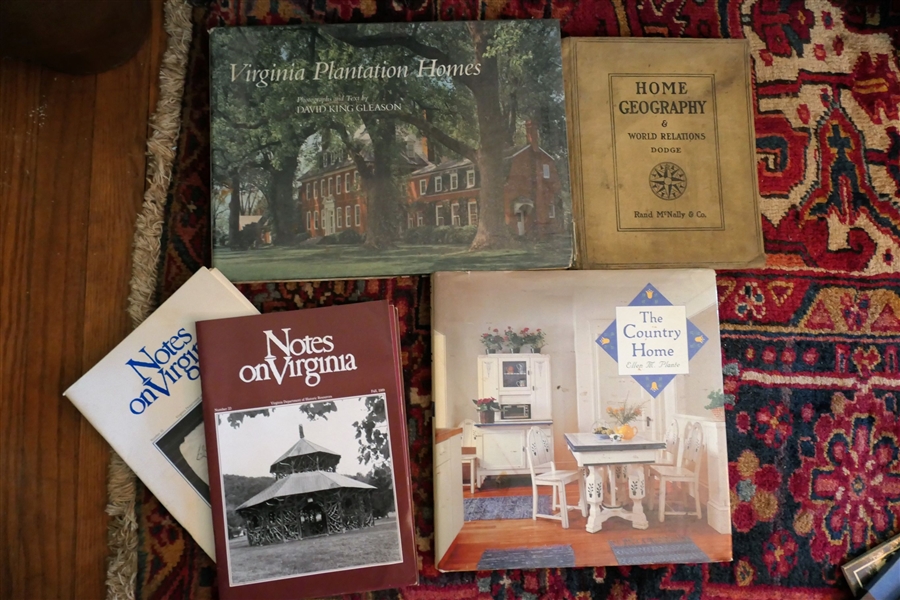 Lot of Books including "Virginia Plantation Homes" "Notes on Virginia" "The Country Home" and "Home Geography & World Relations"