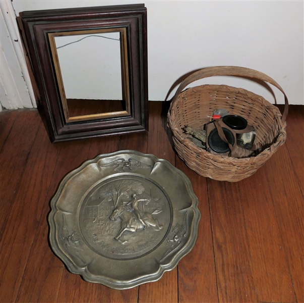 Worcester Pewter "Birth of a Nation" Plate, Walnut Frame - Holds 5" by 7", Basket, Goggles, Lock, Etc. 