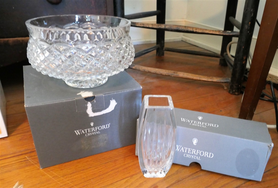 Waterford Crystal Bowl and Square Vase - Both New in Original Boxes