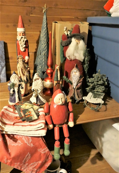 Christmas Lot including Santas, Stockings, Miniature Tree, and Ornaments