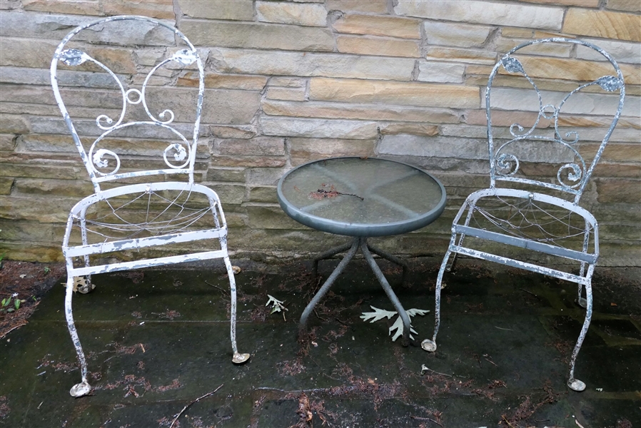 2 Patio Chairs - Missing Seats and Small Round Table 