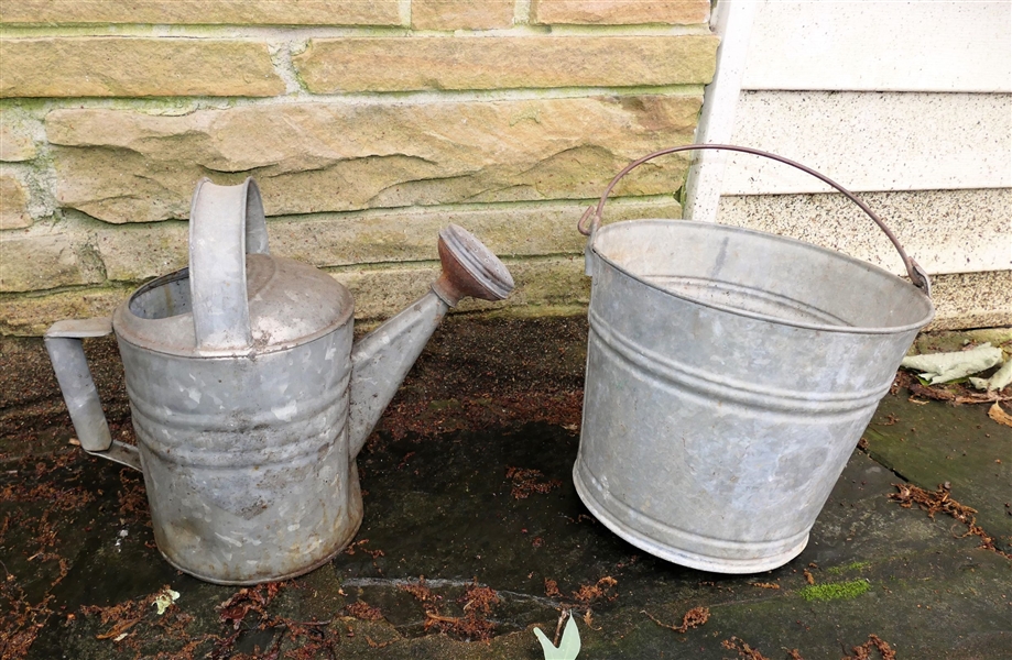 Galvanized Bucket and Watering Can 