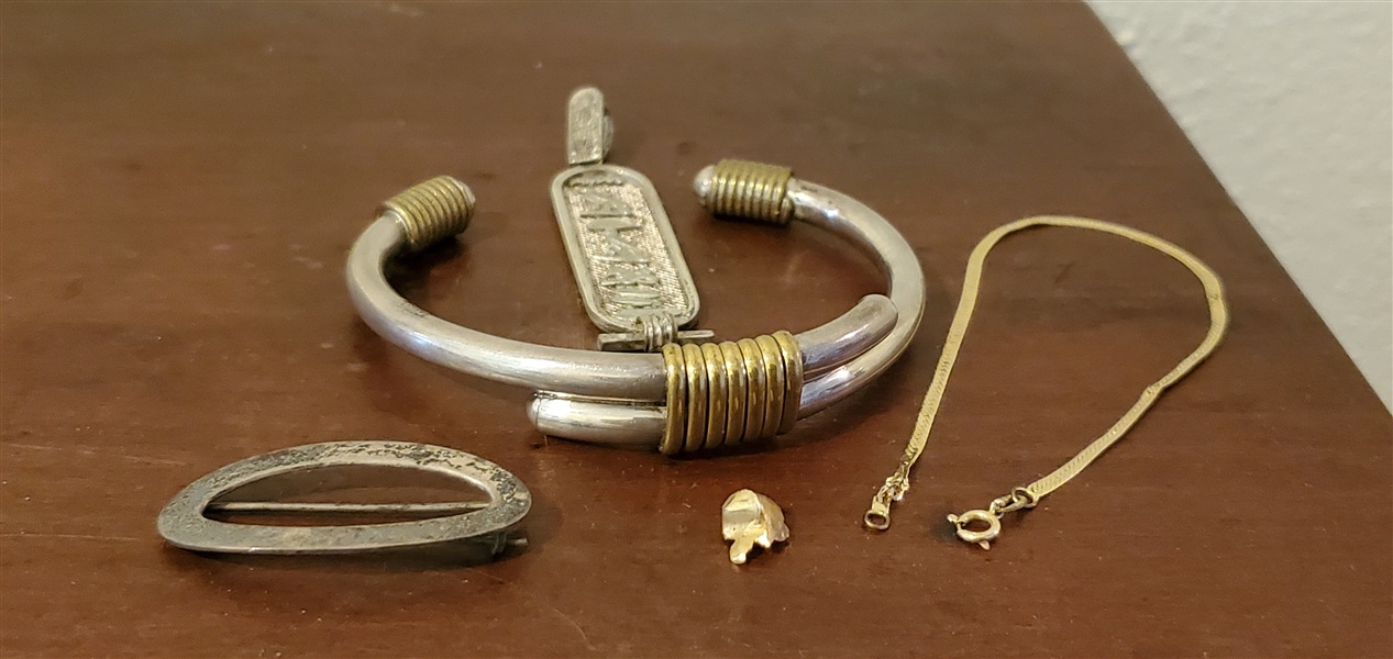 Mexico Sterling Bracelet, Sterling Barette, Pendant, 14 kt Bracelet, part of Gold tooth