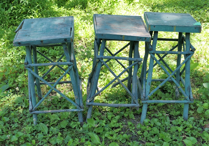 3 Hand painted Twig Plant Stands - 1 Has Broken Leg - Each Measures - 20" Tall 9 1/2" by 9 1/2" 