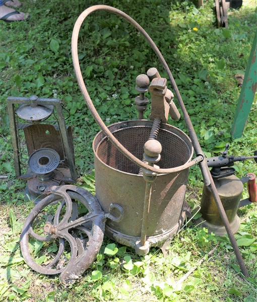Gas Torch, Lard Press, Lantern - Missing Globe, and Wood Strap 