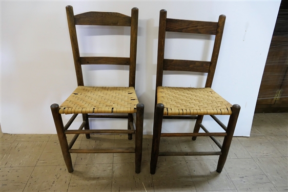 2 Oak Ladderback Chairs with Oak Split Bottoms 